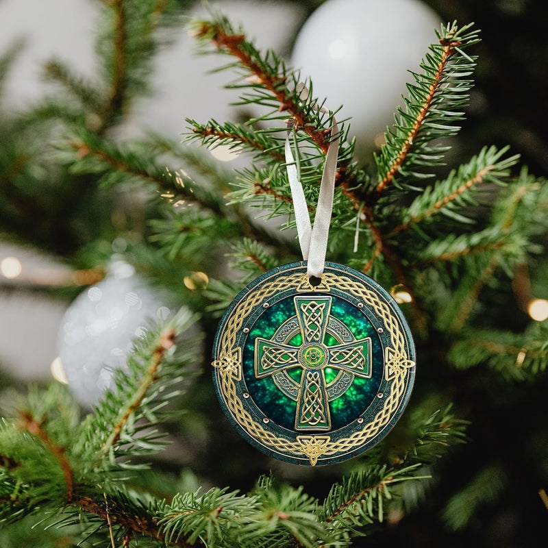 TEEBIM Irish Christmas Ornaments, Ireland Christmas Ornament 2025 - Ireland Notre Dame Ornament for Tree - Irish Gifts for Women, Blessing Cross Gifts - Ceramic Ornament 2025 - Image 4